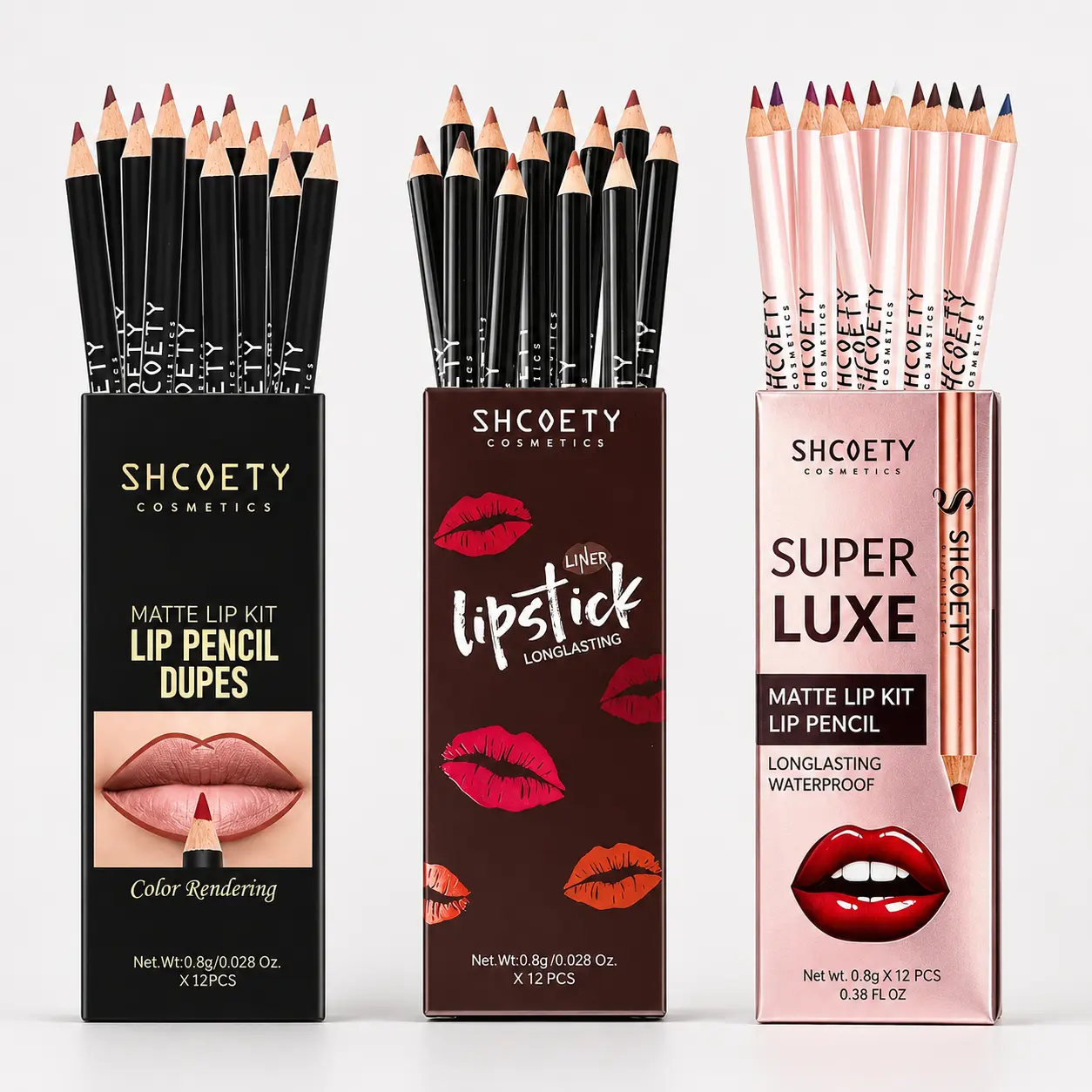 Women's 2-in-1 Waterproof Lipliner & Eyebrow Pencil 12-Piece Multi-Pack, Matte, Long-Lasting, High-Pigment, Smudge-Proof Beauty Product, Smooth Creamy Lip Contour & Eyebrow Definer for All Skin Types