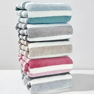 Striped Pattern Bath Towel Sets, Premium Towel Set, 2/5 Counts/set Soft Absorbent Microfiber Blanket Towel, Quick Drying Towel for Bathroom, Hotel, Salon, Spa, Gym, Home Goods