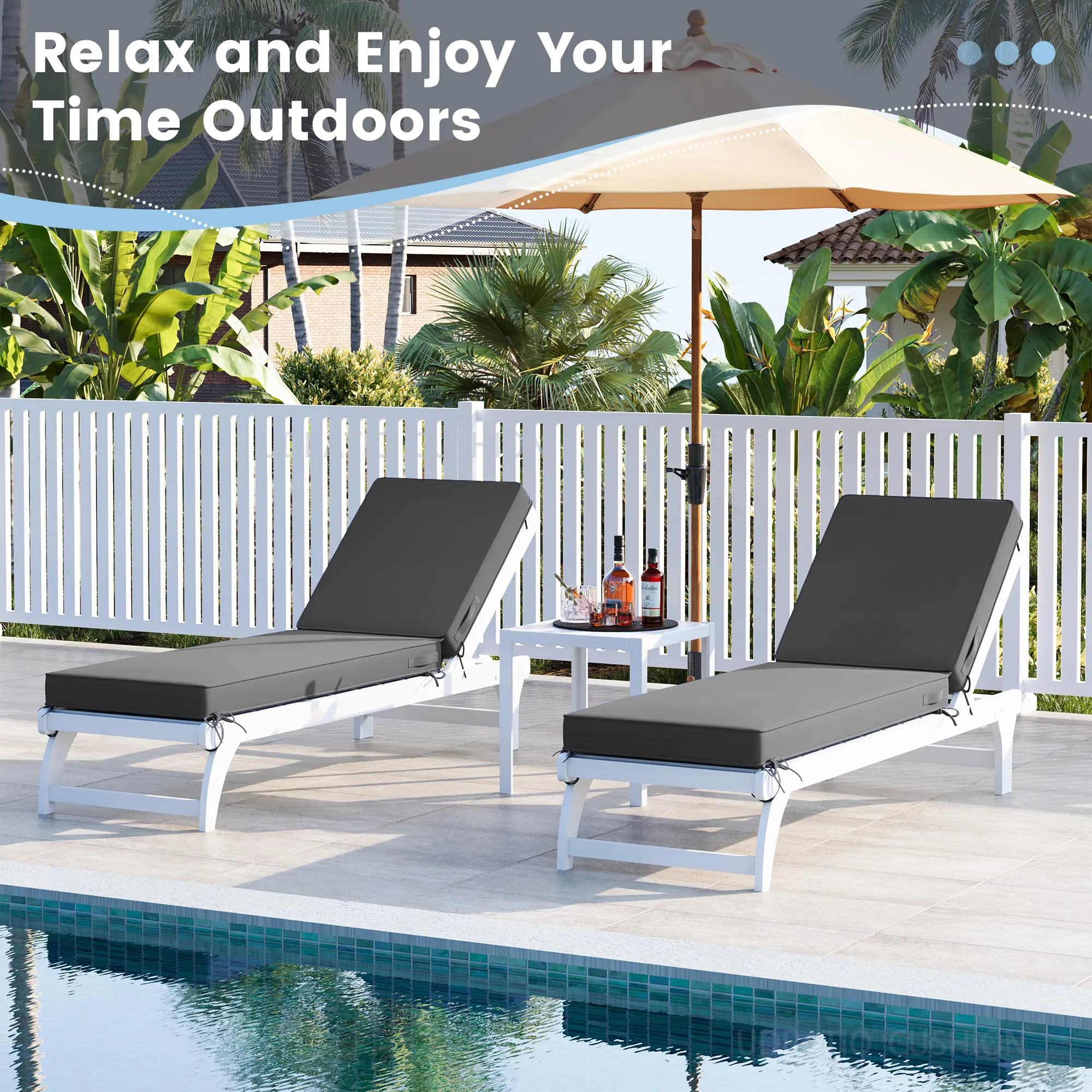 AMOPATIO Chaise Lounge Chair Cushion - Oversized 4-Inch Thick Foam Pad, Fade-Proof, Waterproof, Easy Care, Navy Cover for Folding Chairs, Patio, Garden Party Outdoor Furniture, Removable Accessory, Pool Loungers