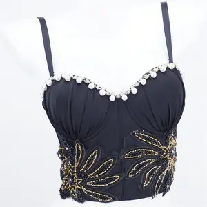 Tank Tops Short Handmade Beading Embroidery Fishbone Hot Corset Spring Summer Outfit Woman Bra Blusas Clothing Sling Vest Sexy Clothes Wedding Party Blind Date Stage Party Shaper Ladies Crop Shirt Tube Top
