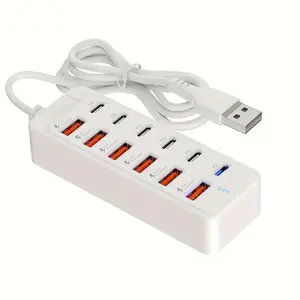 12-Port USB Fast Charging Station, 6 Type-C PD + 6 USB-A Ports, 25w Max Per Port, Compact Design, Ideal for Laptops/tablets/multi-Devices