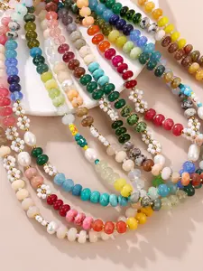 Women's Boho Style Handmade Beaded Flower Necklace, Natural Stone Pendant Jewelry for Summer Beach Vacation, Elegant Women's Accessory, Fashionable Jewelry Accessories
