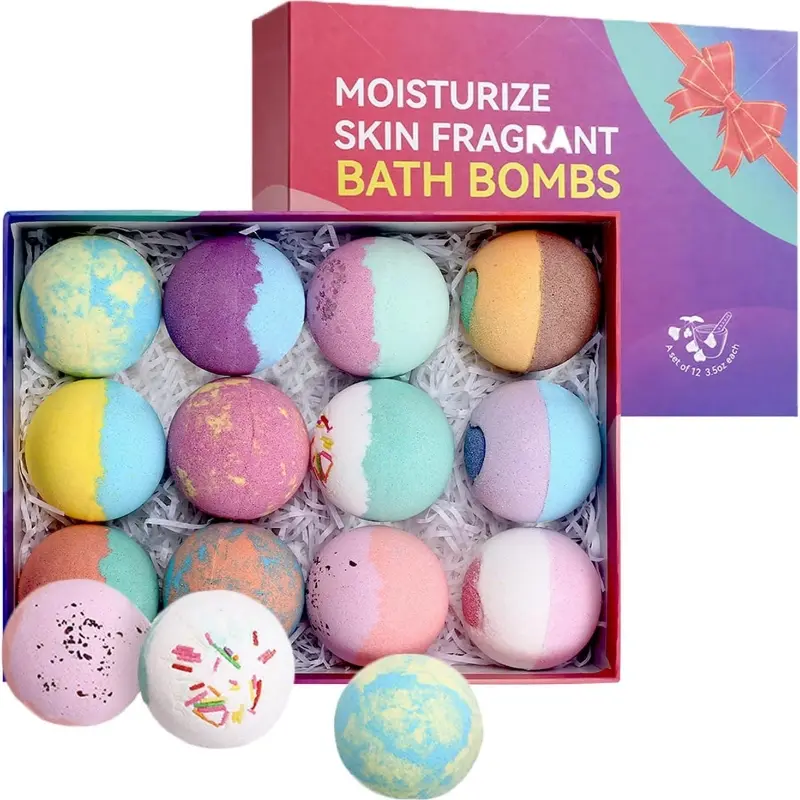 RoseFlower Bath Bombs Gift Set, 12pcs Colorful Bath Bombs, Handmade & Plant Essence, Plant Essential Oil Extraction, Home Bath to Moisturize Skin, Perfect SPA Gift for Women, Body Care