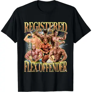 Registered Flex Offender Funny Workout Gym Meme Bodybuilder T-Shirt Cotton Menswear