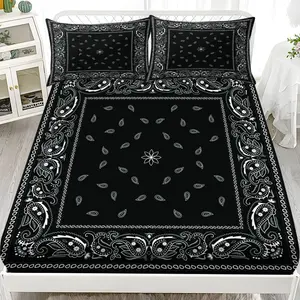 Bohemian Paisley Print Bedding Set, Includes Fitted Sheet & Pillowcases, Breathable Polyester Fiber, All Seasons