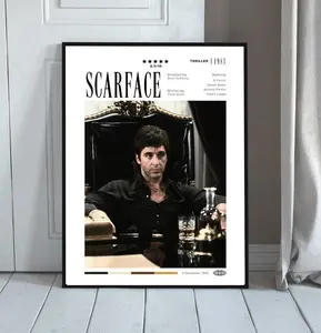 Scarface Al Pacino Unframe-Style Movie Poster Print, Waterproof Movie Theme Wall Art, PVC Tube Packaged Vintage Home Aesthetic Decor for Living Room Kitchen
