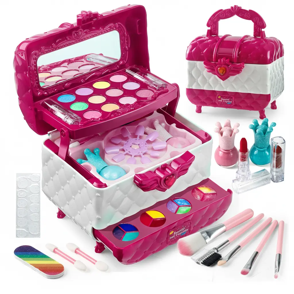 Girls Makeup Set with Drawer Case – Real Washable Cosmetics, Safe for Kids, Fun Pretend Beauty Toy for Christmas Gift