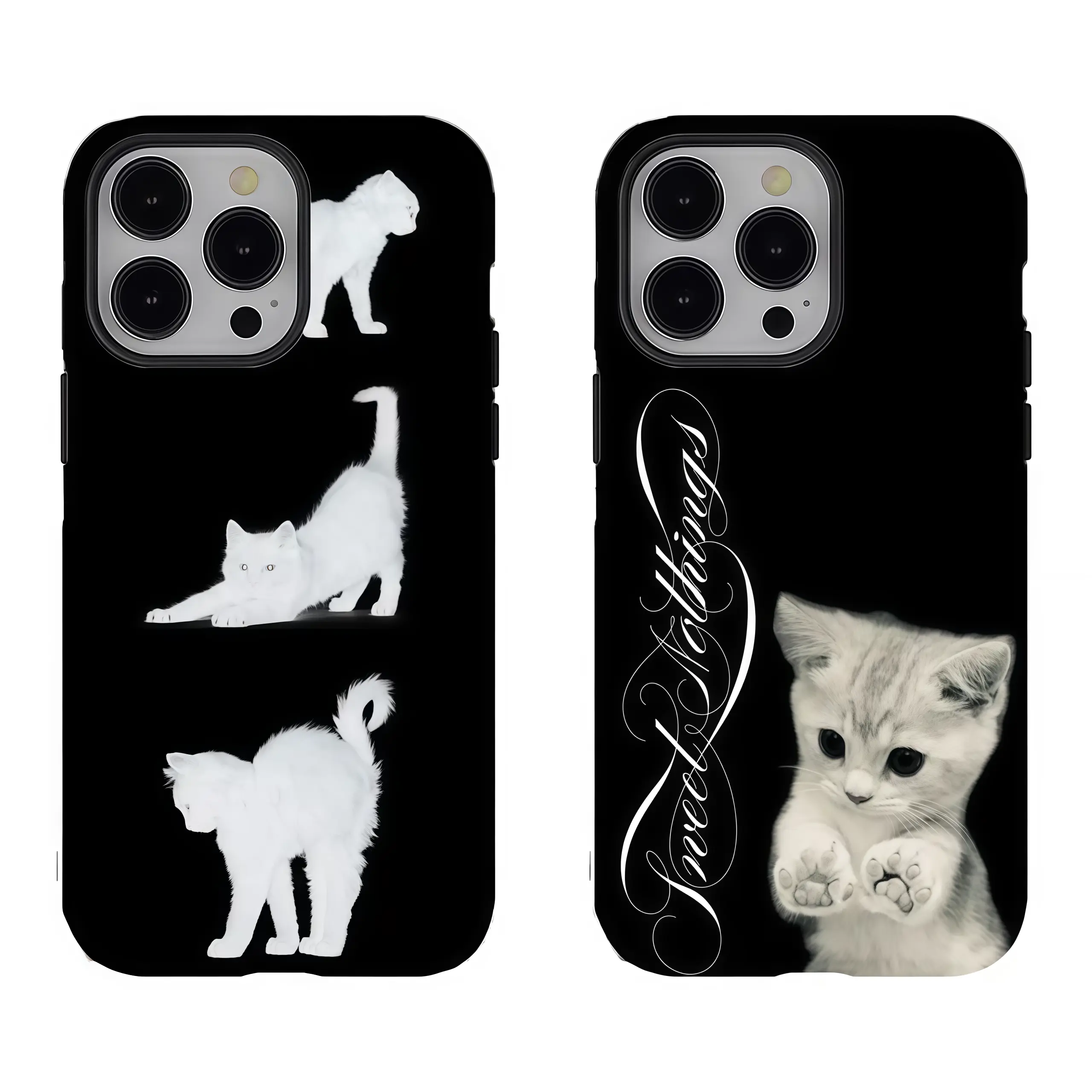 Personalized Cute Cat Silhouette & Sweet Nothings Protective Shockproof Plastic Phone Case, Wireless-Friendly Durable Accessory for iPhone 17/16/15/14/13/12/11 Pro Max Plus, Unisex Fan Gift