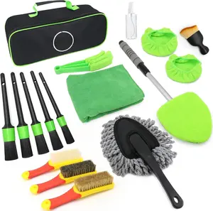 18 count  Detailing Kit, Interior  Cleaning Kit, Leather & Textile  Interior Brush,  Detailing Brush Set with Windshield Cleaning Tool Complete  Interior Care Kit
