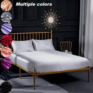 Solid Color Satin Bedding Set, 3 Counts/set Including 1 Count Fitted Sheet & 2 Counts Pillowcase without Filler, Soft Comfortable Bedding Set for Home Bedroom