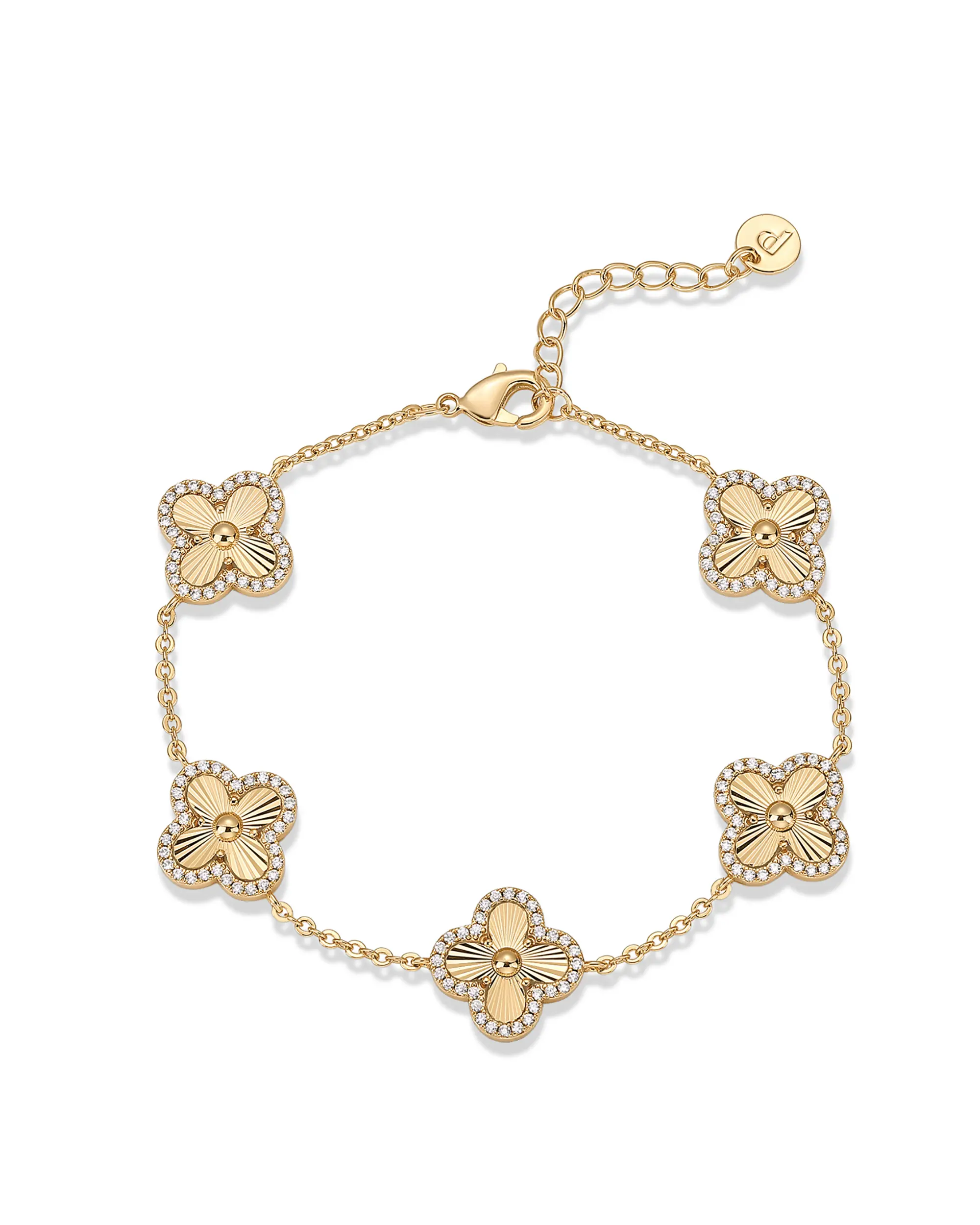 PAVOI 14K Gold Plated Clover Bracelet for Women - Lucky Charm Four Leaf Clover Bracelet Station with Cubic Zirconia - Hypoallergenic Trendy Fashion Stackable Clover Jewelry