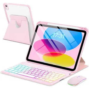 Case with Keyboard  for iPad A16 11th 10th Generation 11/10.9 inch,Rainbow Backlit Detachable Keypad Rotatable  Cover with Pencil Holder for iPad 11 2025 10 Gen 2022