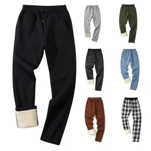 Gihuo Men's Winter Fleece Pants Sherpa Lined Sweatpants Active Running Jogger Pants with Ribbed Leg Opening Elastic Waist Drawstring Comfortable Fit Two Slant Pockets Easy Care Made in US Sizes