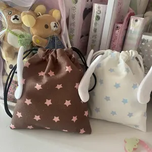 Fashion Portable Bundle Pocket Star Pattern Rope Drawstring Design Cosmetics Bag Canvas Dustproof Stationery Storage Bag