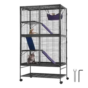 VEVOR 64.6 Rolling Metal Ferret Cage, Large 4-Tier Critter Nation Cage, Small Animal Cage with Ramps Tray, Easy to Set up for Pet Rats, Hamster, Guinea Pig, Chinchilla, Squirrel, Hedgehogs, Bunny