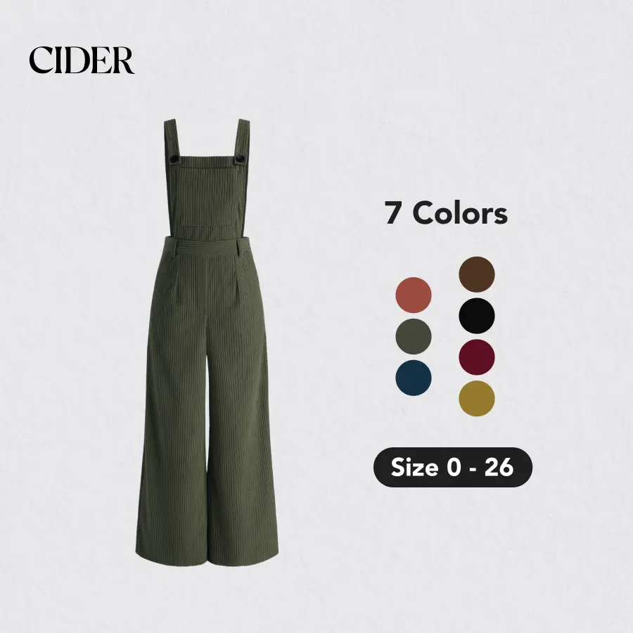 Cider Women's Corduroy Wide Leg Overalls - Casual, Comfy and Cute, Loose Fit Style, 7 Colors, Size 0-26, Plus Size Finds, Jumpsuits For Women, Comfy And Cute Overalls, Basic, Full Length, Multi-Size