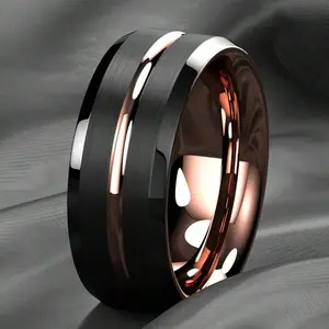 Engagement Ring, Men’s Black & Rose Gold Tone Stainless Steel Wedding Band, Geometric Fantasy Style Tungsten Ring, Daily Wear, valentine Day Gift, Mother's Day, Christmas Party, Birthday