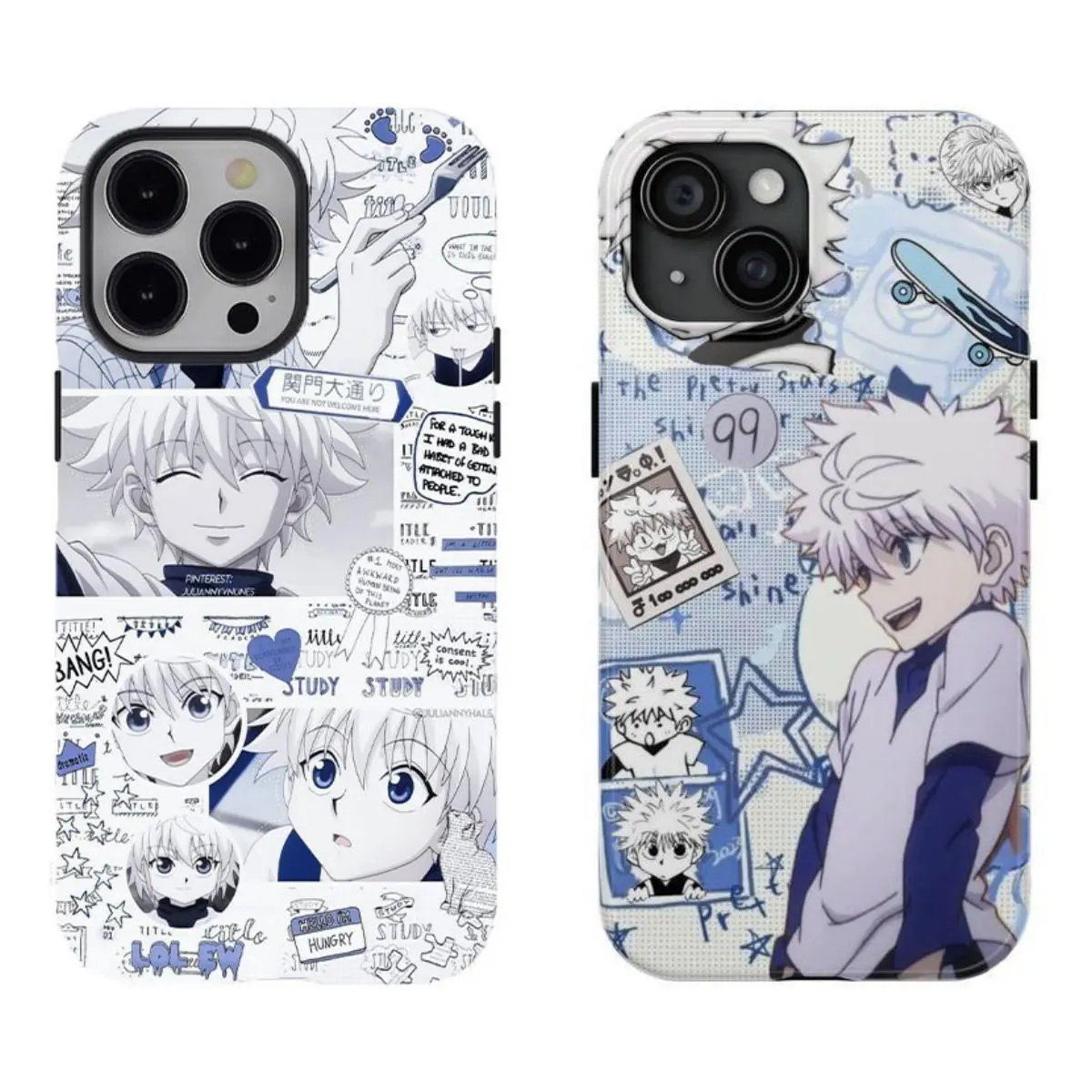 Retro HUN.TER×HUN.TER Killua Anime Character Collage Phone Case Trendy Anime Phone Case Compatible for iPhone 17Promax 16 15 14 13 12 11 and for Samsung S21-S25 Perfect Gift for Fans Her/Him