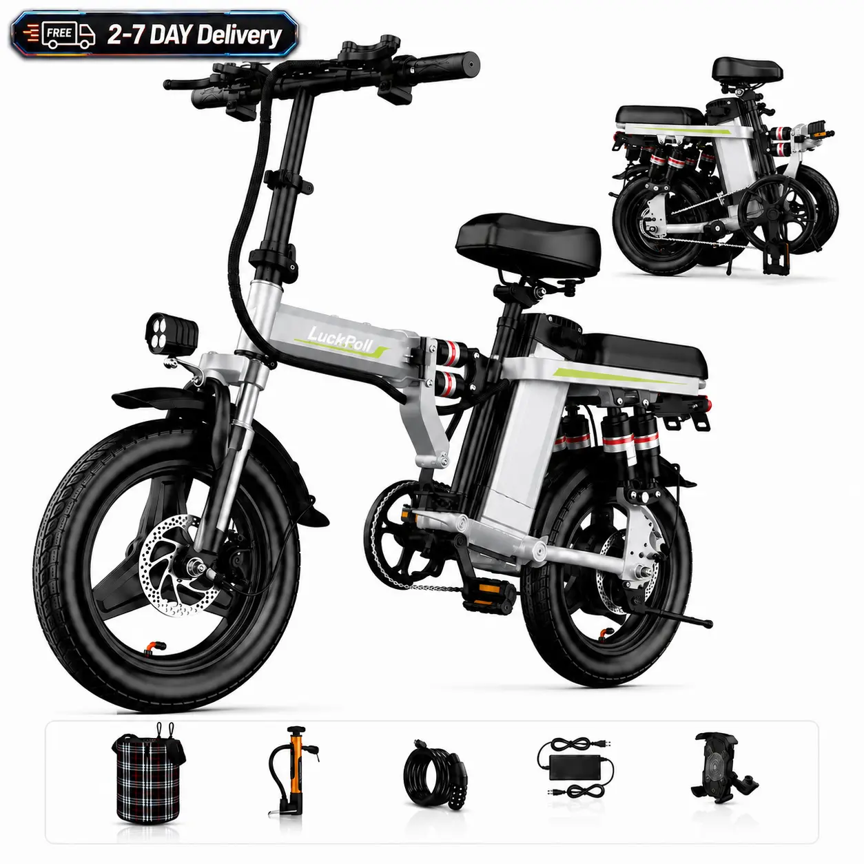14" Urban Commuter Electric Bike for Adults, 1000W Peak Folding Ebike (Grey), 50 Mi Range, UL2849 Certified Work & Campus Bicycle