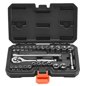 VEVOR Socket Set,  , 27 Pieces, 1/4 inch Drive Socket and Ratchet Set, SAE and Metric, Mechanic Tool Kit with Ratchet Wrench, Extension Bar and Storage Case, CR-V Alloy Steel, for Automotive Repair