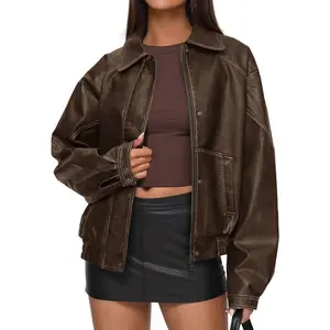 Arssm Women’s Faux Leather Jacket – Oversized Bomber Moto Jacket Zip Up, Casual Streetwear Fall Winter Coat, Vintage PU Leather Biker Jacket Outfit 2026
