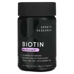 Sports Research Biotin, Max Strength, 10,000 mcg, 120 Veggie Softgels