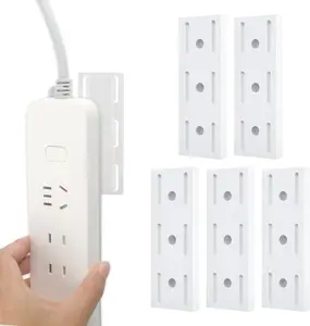 Adhesive Punch-Free Socket Holders 5PCS – White Self-Adhesive Power Strip Mount for Wall, Desk & Kitchen, No-Drill Cable Management Organizer