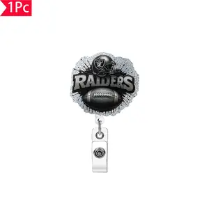 Raiders Football Splatter Design Glitter Badge Reel, Nfl Team ID Clip, ID Badge Holder, Perfect for Raiders Supporters, Sports Fan Accessory
