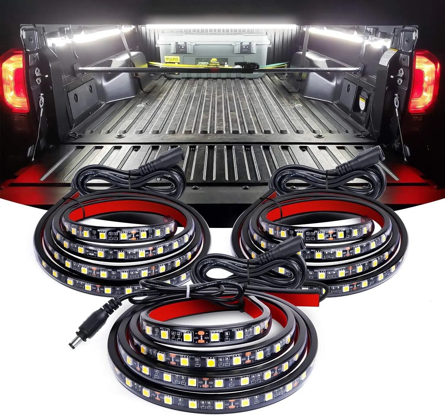 Nilight 3PCS 60-in Led Strip Lights for Pickup Truck - 270 Led Bulbs, On/Off Switch, Blade Fuse Connect Splitter Cable, Extension Cable, SUV Cargo Lighting, Father's Day Gift