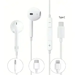 Wired In-Ear Headphones with Microphone, Hands-Free Calling, Compatible with Smartphones and Laptops, Lightning/Type-C/3.5mm