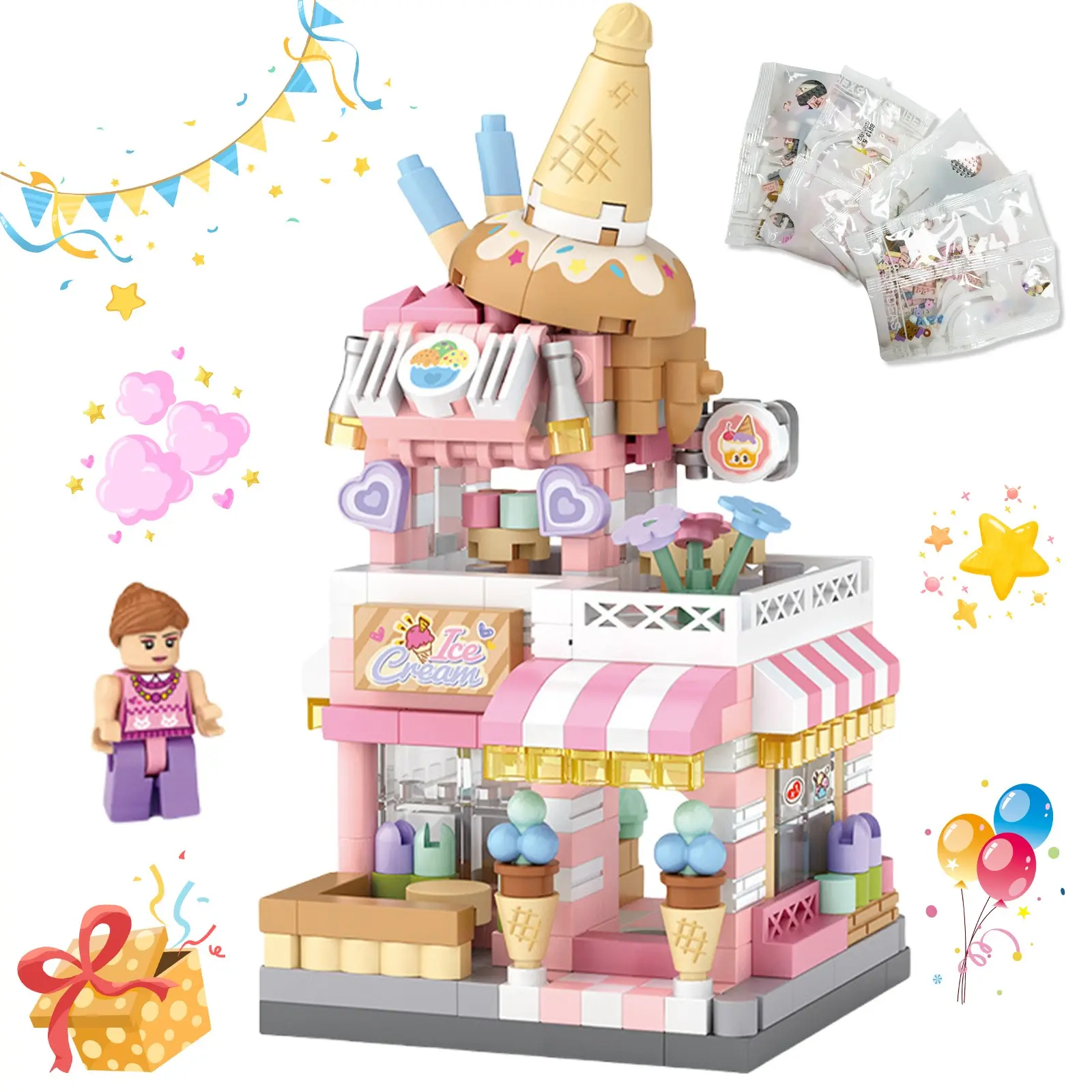 Ice Cream Shop Building Blocks, Kids Scene Construction Sensory & Educational Toy , Colorful Brick Set for Ages 6+, DIY Creative Blocks for Kids & Adults, Perfect Travel/Outdoor Play Toy, Top Christmas & Birthday Gift for Craft Lovers, Building Kit