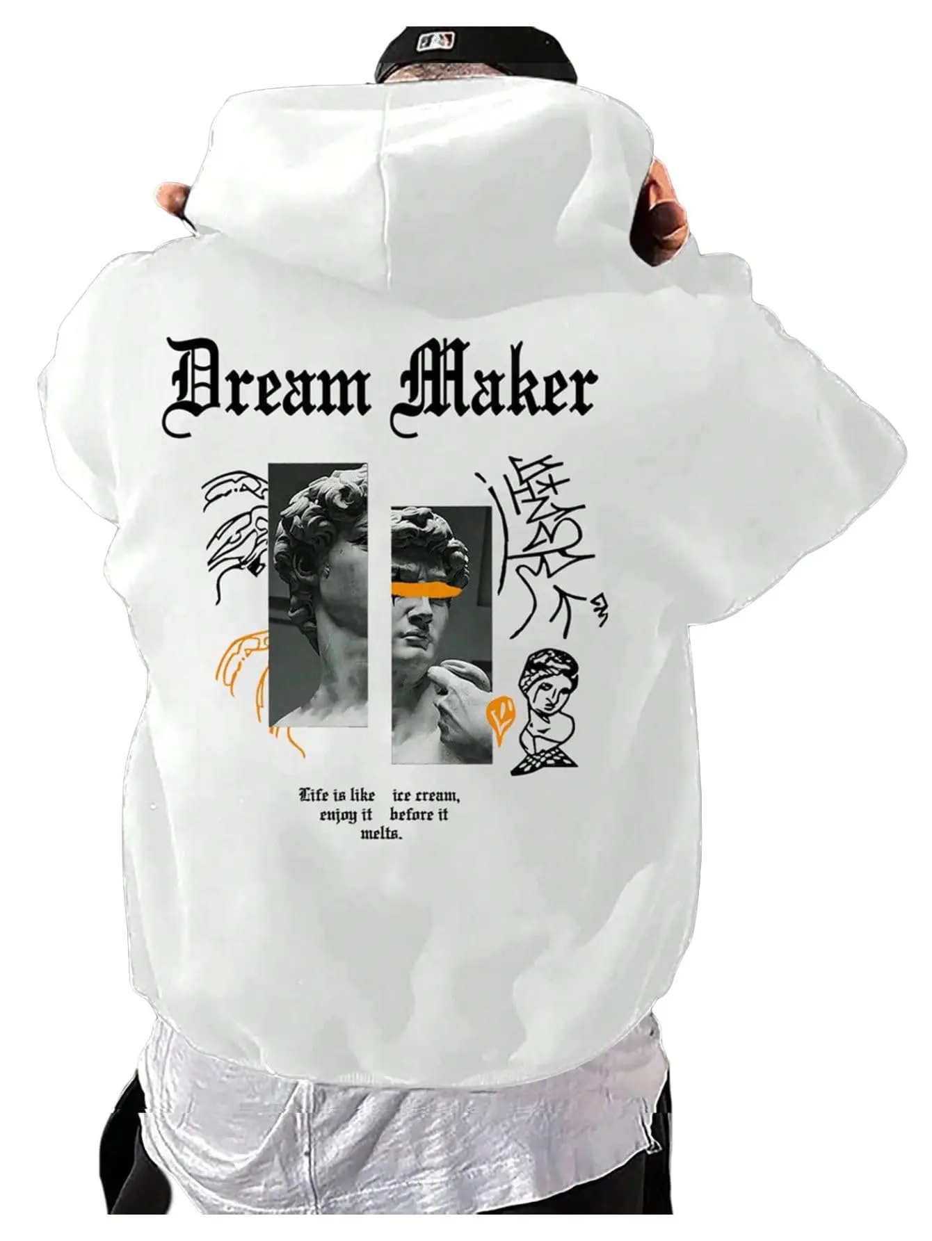 Men's Graphic Hooded Sweatshirt Letter Print Hoodie Pullover Top | Oversized,Graphic Hoodie For Men,Letter And Figure Print,Drawstring