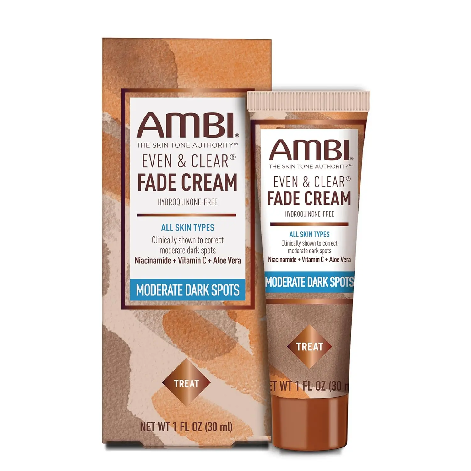 Ambi Even & Clear Fade Cream 1 Fl Oz for All Skin Types Corrects Moderate Dark Spots Anti Aging Duo Firm Moisturizing Skincare