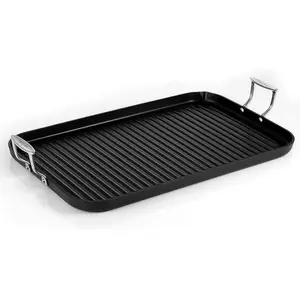 NutriChef Nonstick Stove Top Grill Pan - PTFE/PFOA/PFOS Free Need two Burners 20" x 13" Hard-Anodized Non stick Grill & Griddle Pan - Kitchen Cookware, Dishwasher Safe NCGRP59