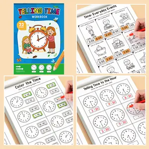 Time Learning Workbook, Learning Tool, 32 Pages Clock & Time Recognition Activity Book, Early Education Math Practice Sheet