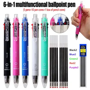 6-in-1 Retractable Multi-color Ballpoint Pen Set,  Comfortable Grip, Pen Tip 0.5mm/0.7mm, Suitable for Painting, Students, Teachers, and Daily Office Use (5 Pens+10 Pen Cores+1 Box of Pencil Cores)
