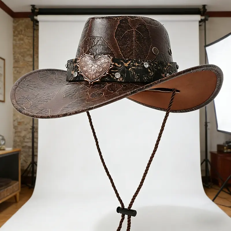 Wide Brim Cowboy Hat with Floral Buckle - Classic Western Style Medium-Large Floral Print Hat, Floral Cowboy Hat, Sunflower Hat  main image 4