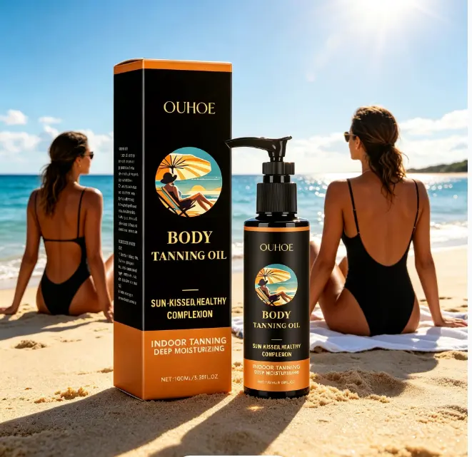 OUHOE Vegan Sunless Tanning Serum, 100ml Moisturizing Liquid Body Tanner for a Quick, Even Tone and Lasting Hydration for Adults, Moisturizer, Quick Tan tanningdrops, Indoor Use, Smooth, Normal