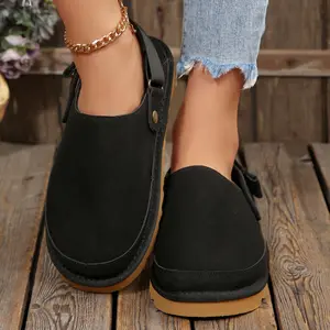 Women's Slippers Suede Clogs Casual Slip-On Indoor Outdoor Shoes with Adjustable Backstrap Winter Warm Mini Snow Boots