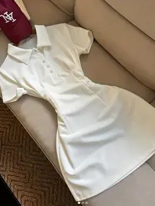 Elegant Solid Color Lapel Short Dress for Women, Office Commute, Campus, Date, Fashionable and Stylish