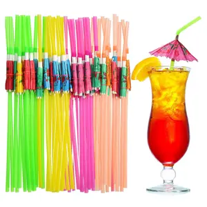 Umbrella Design Drink Straws, 50pcs/set Colorful Disposable Paper Straws, Drink Accessories for Beach Party, Party Supplies, Utensils
