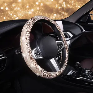 AUTOYOUTH Leopard & Cheetah Print Steering Wheel Cover - PU Leather with Diamond Bling Crystal Rhinestones, Non-Slip, Breathable, Universal 14.5-15 in Fit for Girls, Girly Cute Boujee Car Accessories, Accessories For Car, Girly Car Accessories