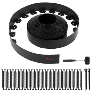 fathersdaygift VEVOR Landscape Edging, 66 ftx 4 in Plastic Garden Border Edging with 60 Spikes 2 Ground Stakes, No Dig, Flexible Lawn Edgings Roll, UV-Resistant Mini Fence Borders for Flower Beds Yard Paver