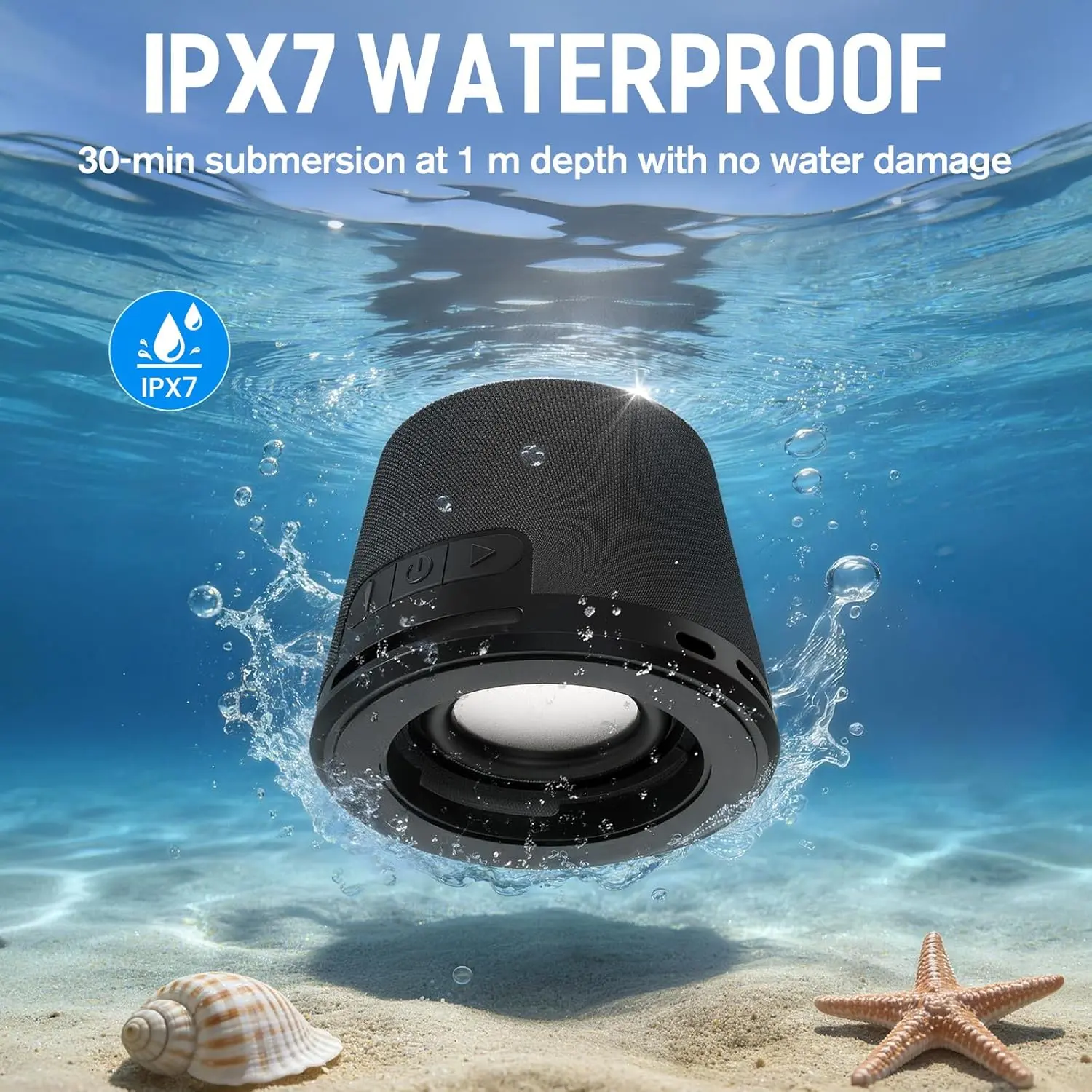 heetipuk M-7P IPX7 Waterproof Mini Bluetooth Speaker for Desk, Bathroom & Car, 11H Playtime, Powerful Sound and Punchy Bass, Lanyard, Portable Bluetooth Speaker, Small Bluetooth Speaker, Dustproof