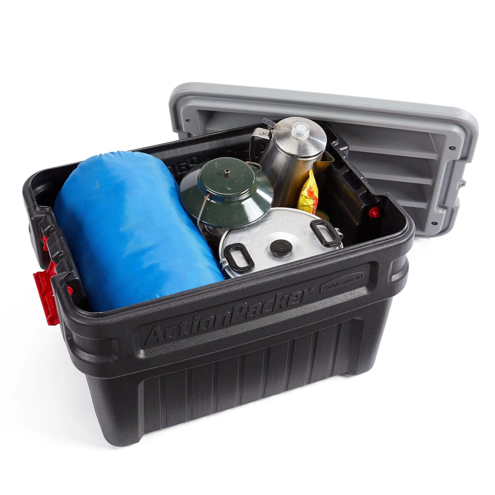 Rubbermaid 24 Gal Action Packer Lockable Latch Storage Container, Black ...