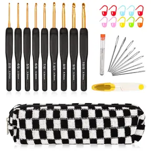 31-Piece Black Gold Ergonomic Crochet Hook Set with Soft Grips for Arthritic Hands, Comfortable Knitting Needles Kit, Complete Crochet Supplies, Ideal Gift for Beginners