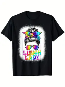 Lunch Lady Graphic T-Shirt - Vintage Retro Tee with Neon Accents - Soft Breathable 100% Cotton Crew Neck Shirt - Regular Fit Unisex Top for Men & Women - Ideal for Everyday, Hiking, Camping, Parties - Machine Washable Black Casual Shirt