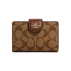 COACH Corner Zip Monogram Canvas and Leather Wallet Clutch for Women in Brown