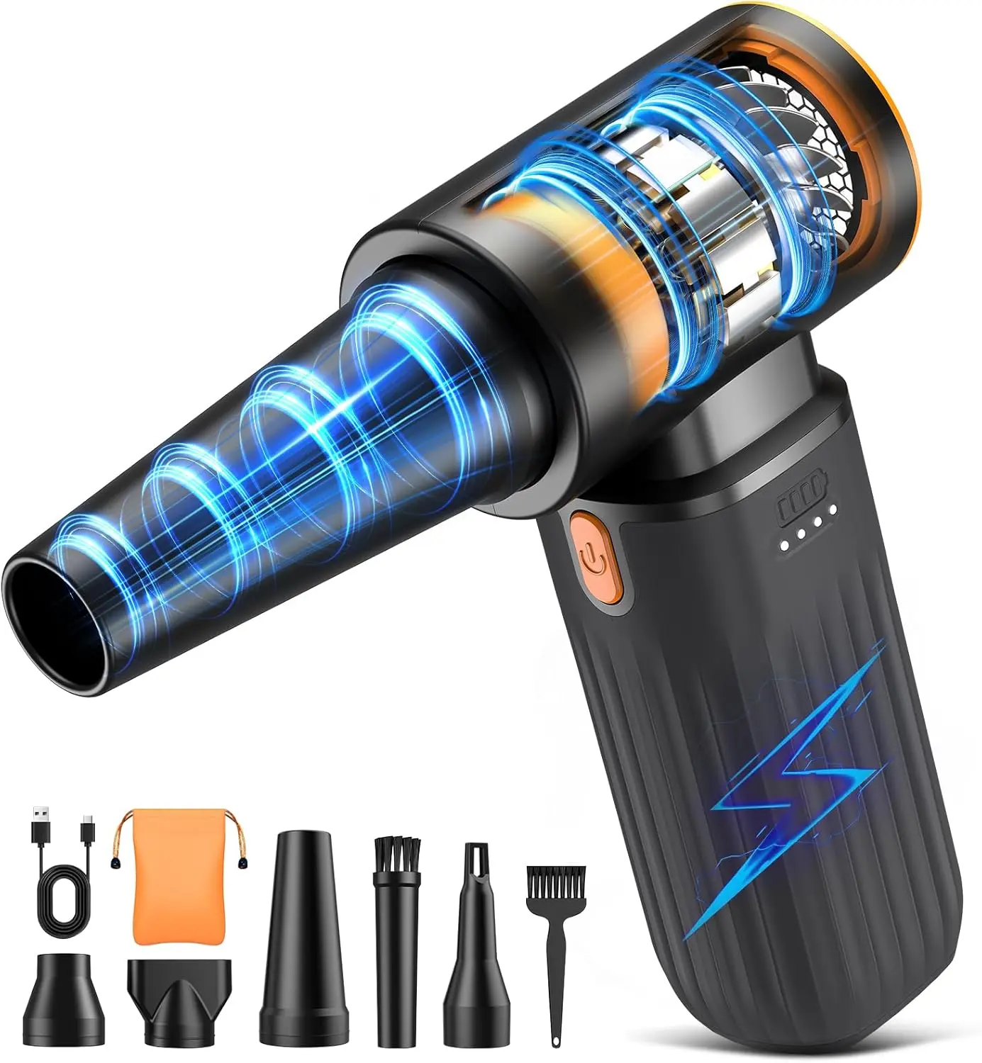 Compressed Air Duster, 260000RPM Cordless Electric Air Blower with Brushless Motor, 3Speed Adjustable & Rechargeable – Powerful Dust Cleaner for Keyboard, Computer, Car, Outdoor, Air Bed