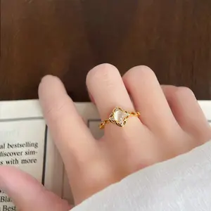3. High-End Light Luxury Glass Cat Eye Ring | 14K Plated Adjustable Open Design | Women’s Stylish Index Finger Accessory Retro Goku Black cover